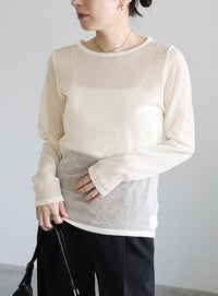 【サイズ展開あり】クルーネックシアーニットプルオーバー