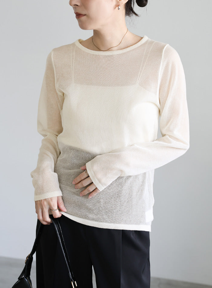 【サイズ展開あり】クルーネックシアーニットプルオーバー