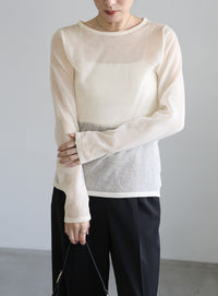 【サイズ展開あり】クルーネックシアーニットプルオーバー