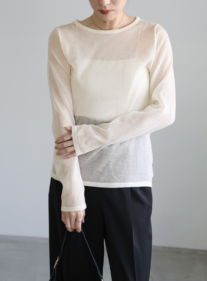 【サイズ展開あり】クルーネックシアーニットプルオーバー