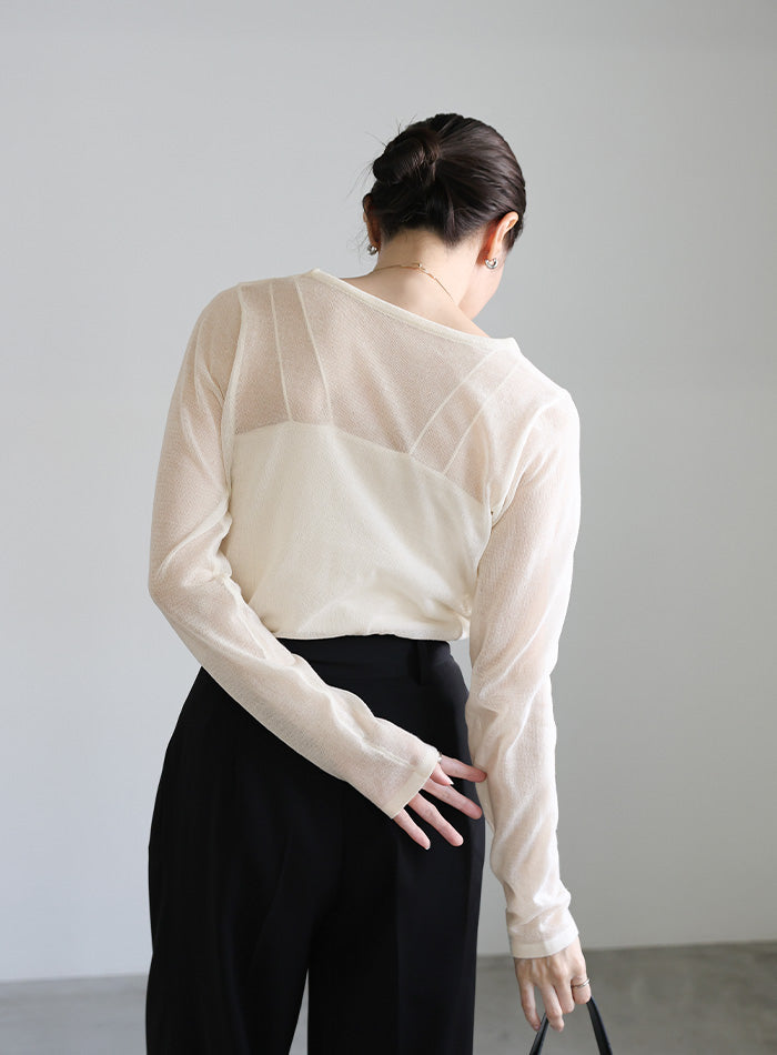 【サイズ展開あり】クルーネックシアーニットプルオーバー