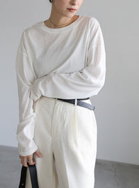 スラブシアークルーネックトップス