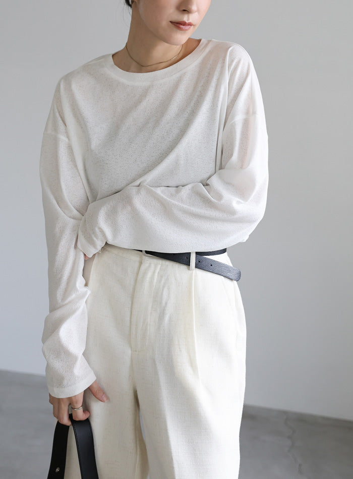 スラブシアークルーネックトップス