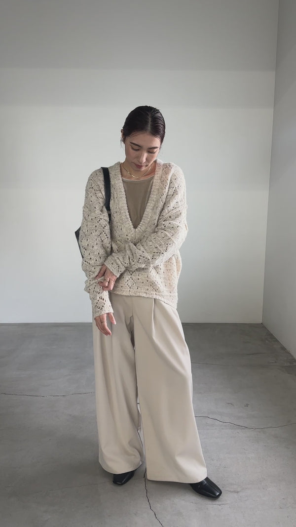 柄編みメランジVネックニット