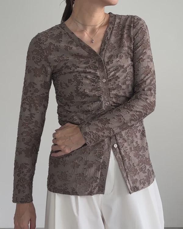 カットジャガードVネックカーディガン