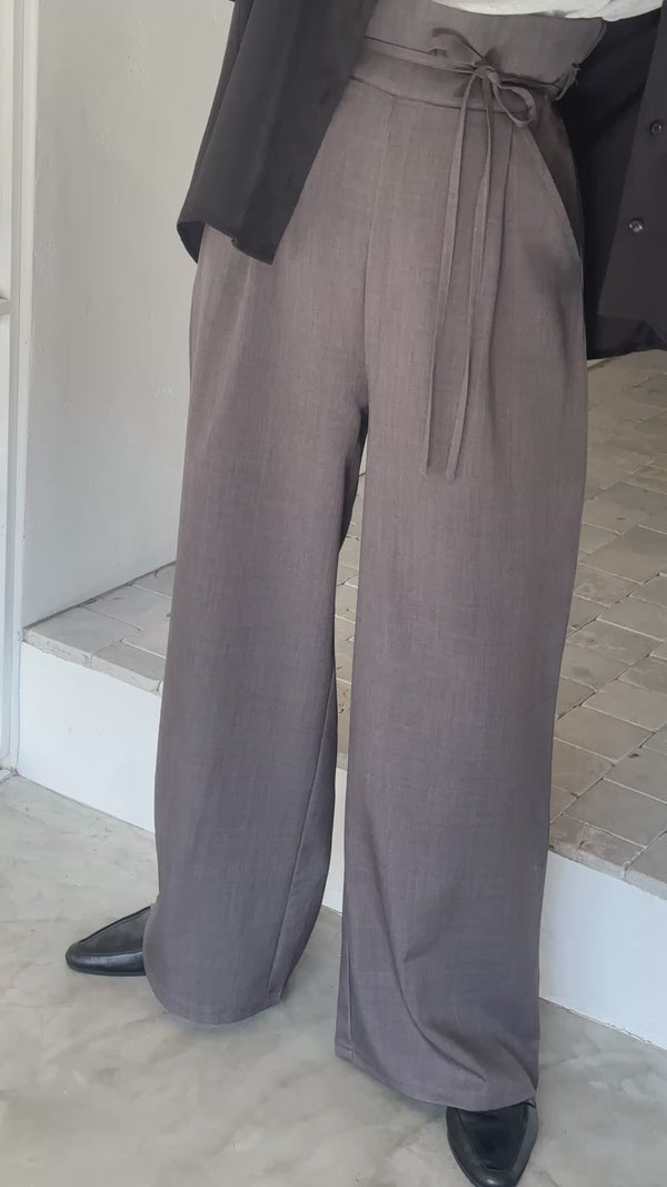 【Et】High-Waisted Gathered-Tuck Wide-Leg Pants