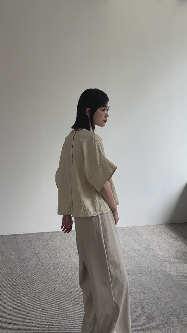 【Et】Front Pocket Big Cuff Blouse