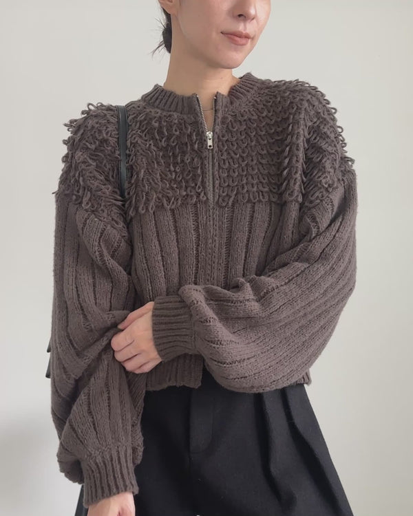 ループデザインダブルジップカーディガン