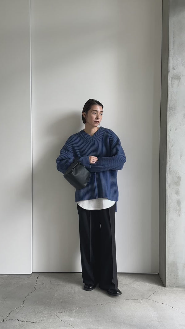 ワイドリブルーズVネックニット