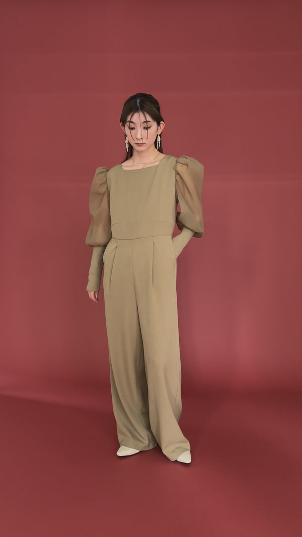 【オケージョン/結婚式】シアーパフスリーブオールインワン