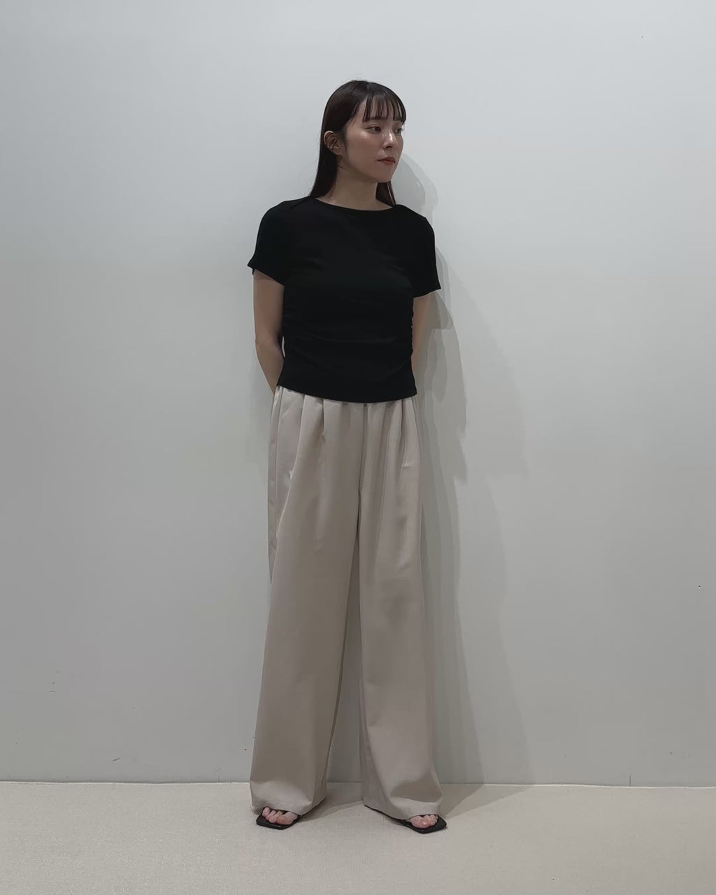 ウエストギャザーストレートリラックスパンツ【接触冷感/セットアップ