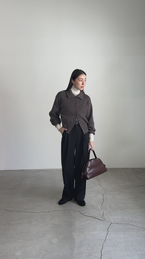 ミックスハイネックボタンデザインカーディガン