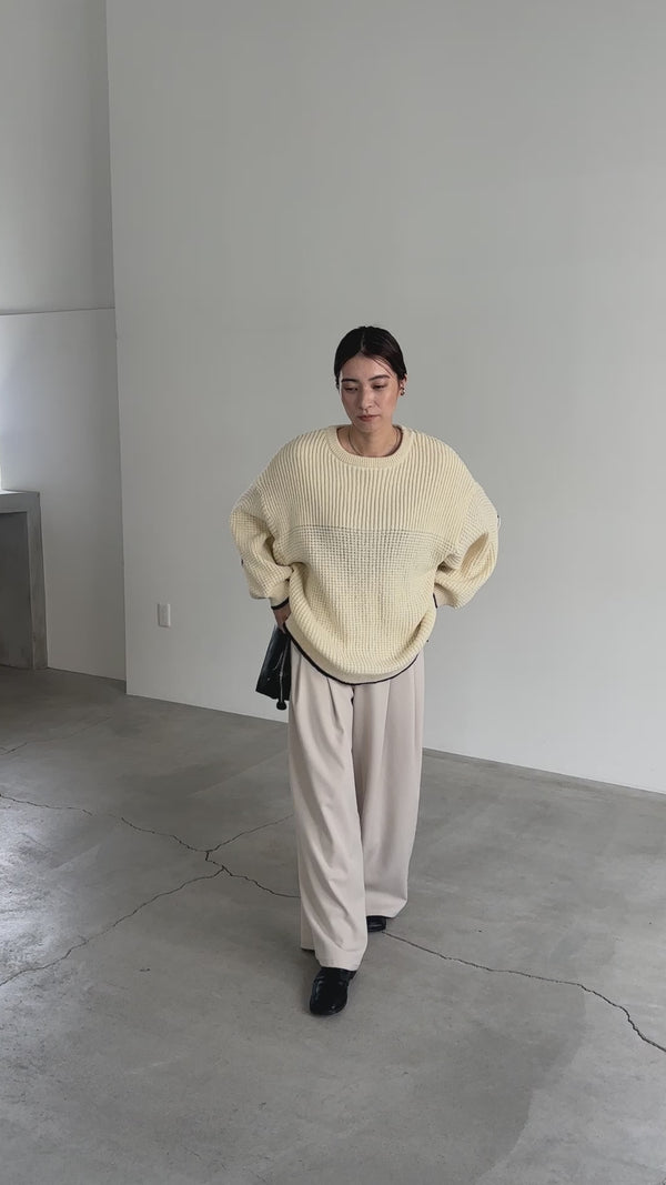 ワッフル編切替サイドシャーリングニット