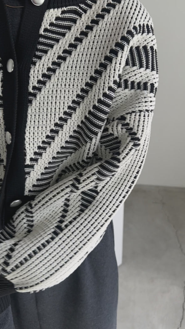 編み地切替柄ニットショートカーディガン