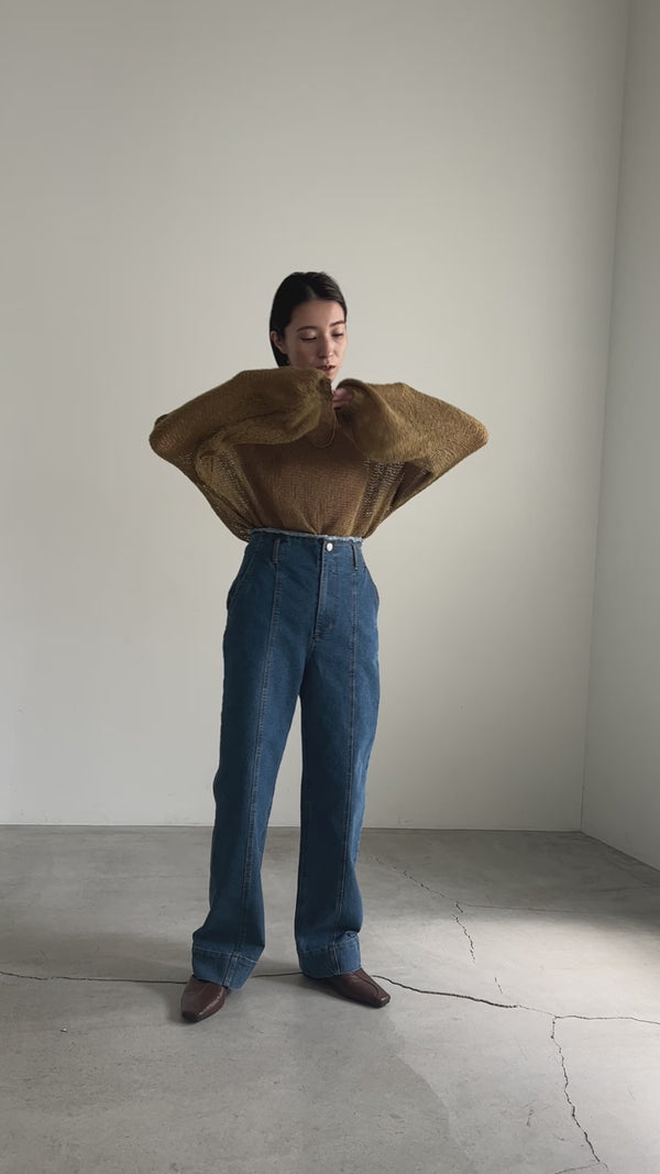 ハイウエストダメージセンターラインデニム