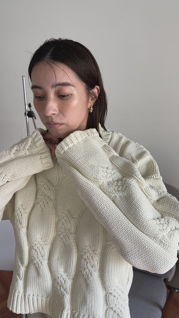 アラン柄スポンディッシュハイネックニット