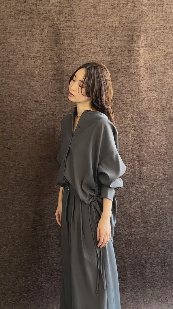 【Et】Side Shirring Band Collar Shirt