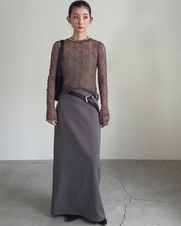 ストレッチレースクルーネックトップス