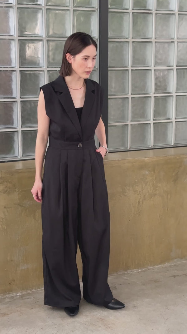 【オケージョン/結婚式】テーラードウエストボタンオールインワン