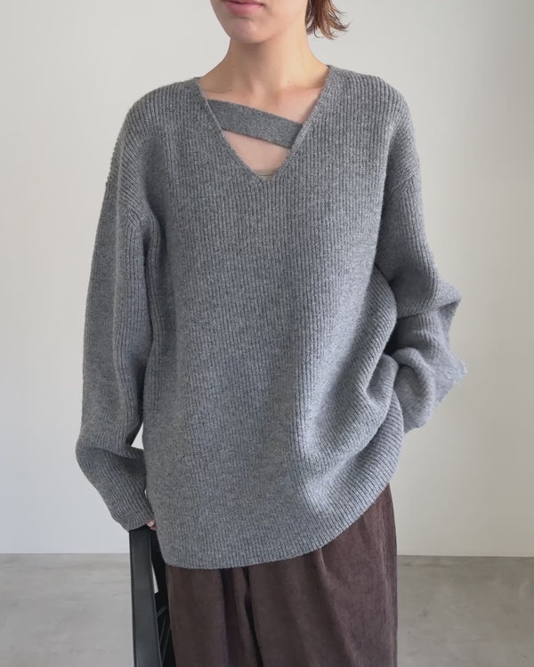 アシンメトリーVネックニットトップス