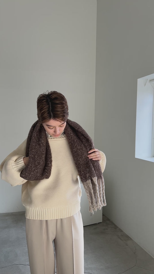 ボリュームフリンジヘリンボーンシャギーマフラー