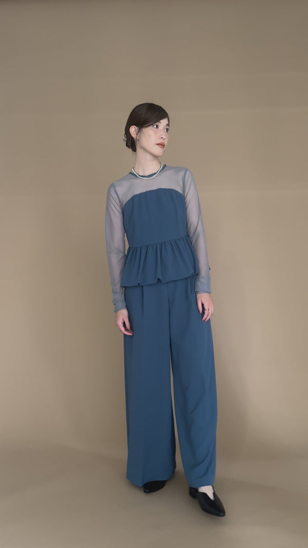 【オケージョン/結婚式】ペプラムトップスワイドパンツセット