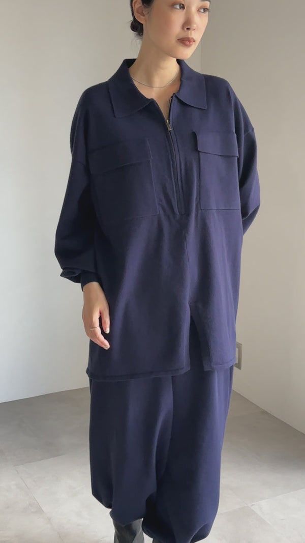 【Et】Back Shearling Half-Zip Knit