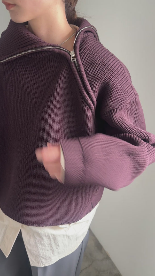 アシメジップニットトップス