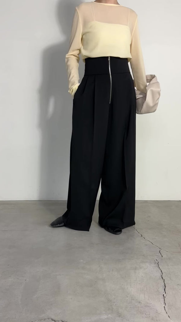 フロントファスナーハイウエストワイドパンツ