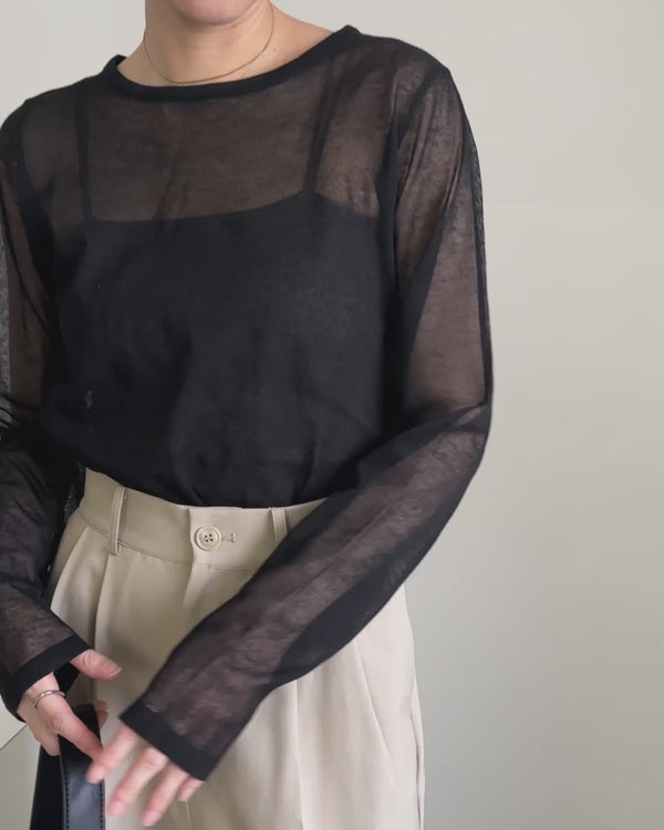 【サイズ展開あり】クルーネックシアーニットプルオーバー