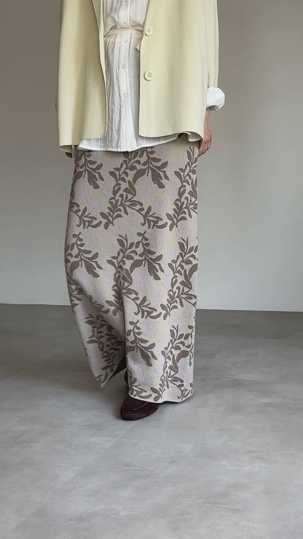 【Et】Leaf-pattern Knit Skirt