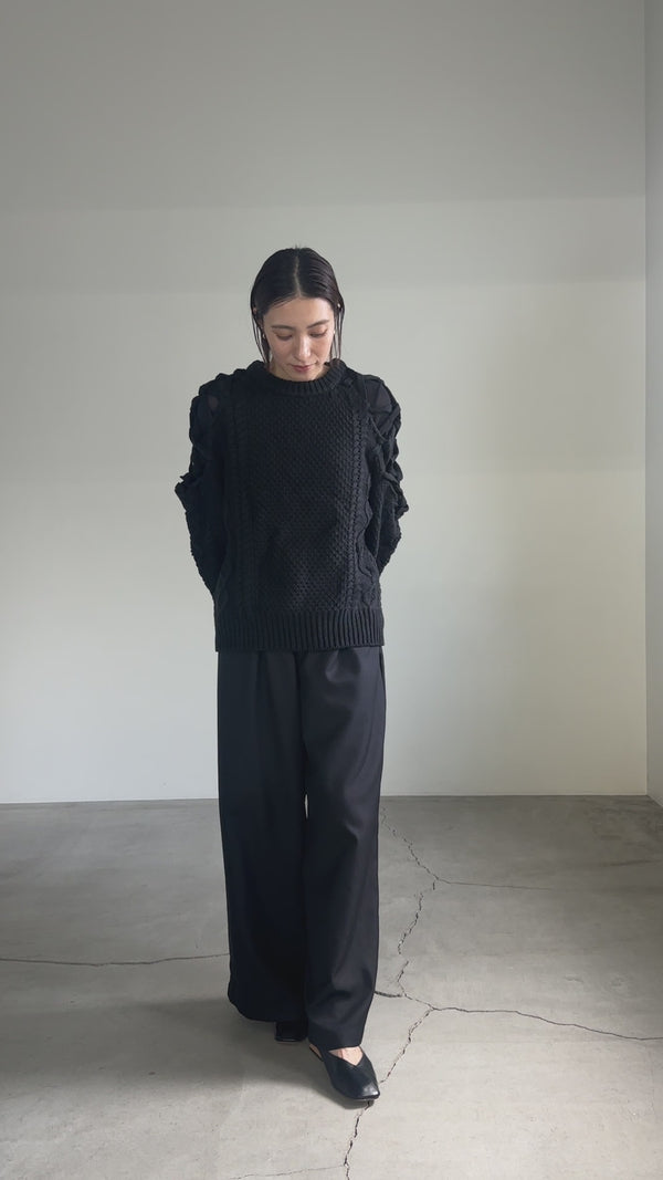 レースアップショルダーニットトップス