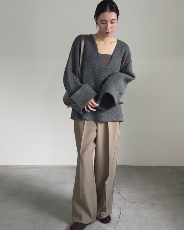 ワイドスリーブVネックニット