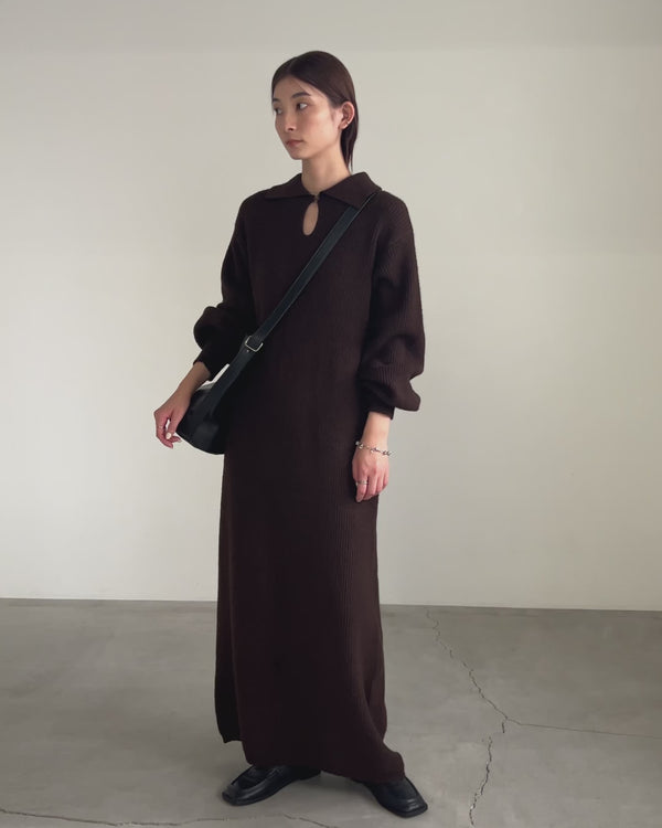 ポロカラーニットワンピース