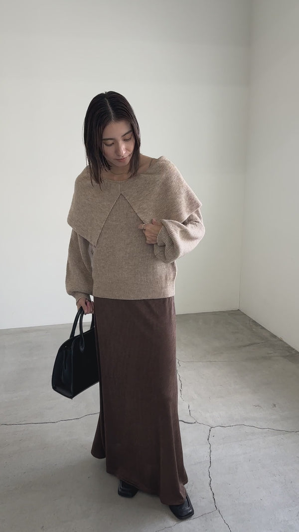 アルパカタッチビッグケープニット