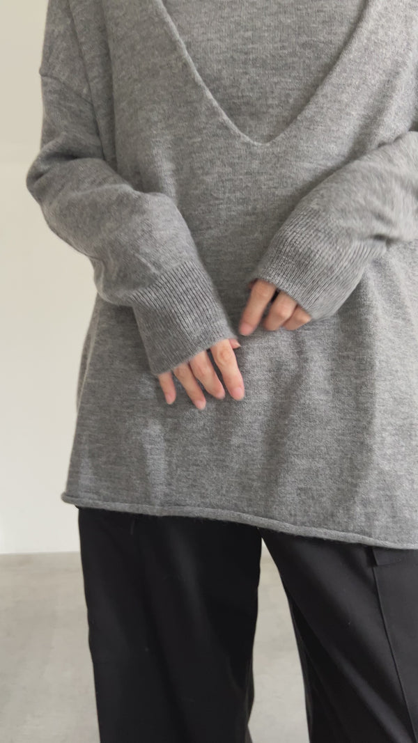 レイヤードディープVネックルーズニットセット【by SON】