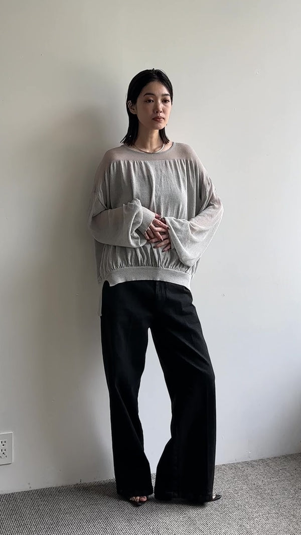 【Et】Sheer Balloon Sleeve Side Slit Top