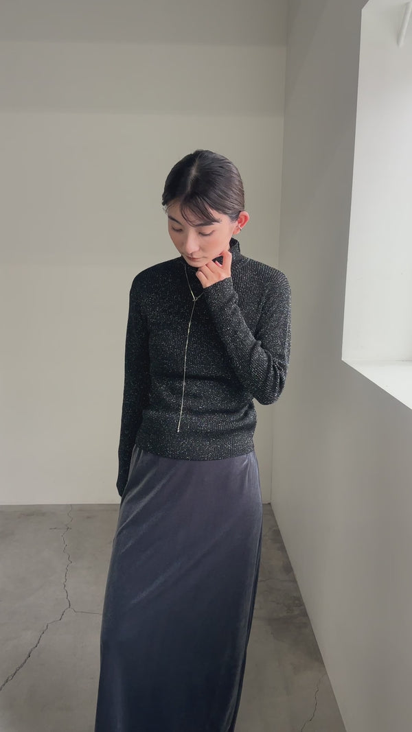 ラメリブハイネックニット