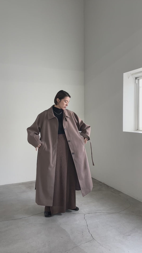 ボリュームスリーブステンカラーロングコート
