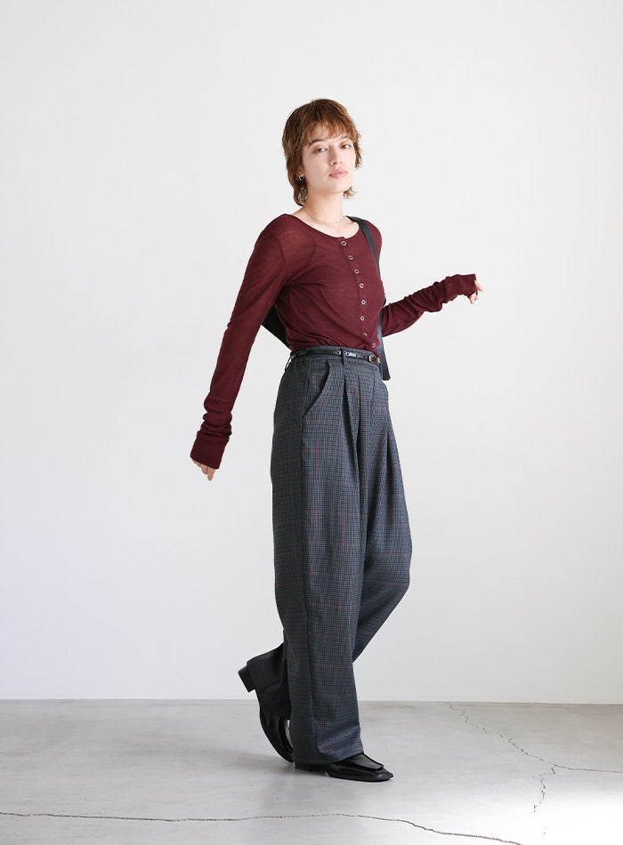 チェック柄タックパンツ