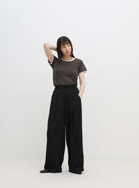 リネンライクツータックワイドパンツ