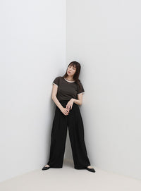 リネンライクツータックワイドパンツ