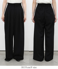 【Et】Crepe Wide Tuck Pants