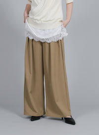 【Et】Crepe Wide Tuck Pants