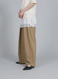 【Et】Crepe Wide Tuck Pants