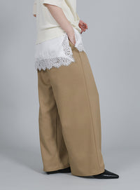 【Et】Crepe Wide Tuck Pants