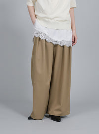 【Et】Crepe Wide Tuck Pants