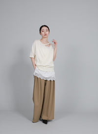 【Et】Crepe Wide Tuck Pants