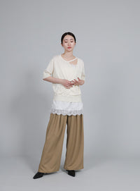 【Et】Crepe Wide Tuck Pants