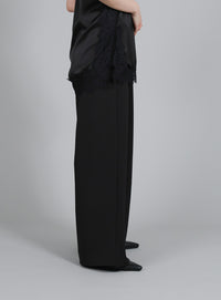 【Et】Crepe Wide Tuck Pants